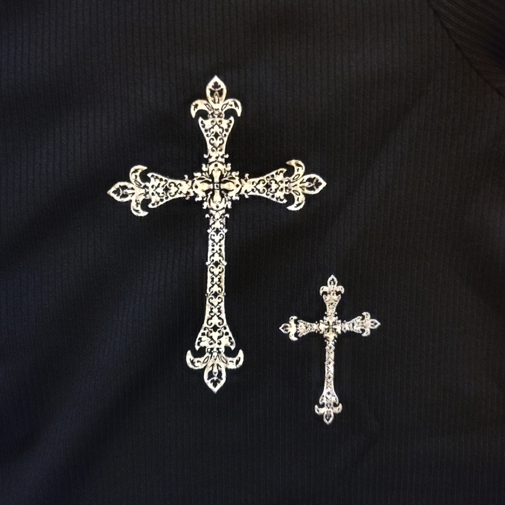 SHEIN Black Short Sleeve Tee with Cross Design NWOT - Picture 6 of 7